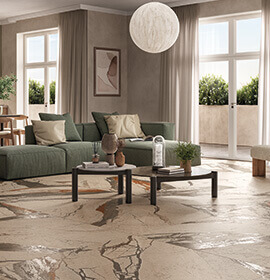 Carrelage effet marbre, impact visuel et élégance grâce à la multiplicité des dessins.