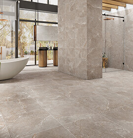 Alliance intemporelle du carrelage effet pierre.