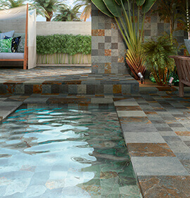 Pierre de Bali - Carrelage aspect pierre de Bali pour un extérieur élégant aux tonalités exotiques.