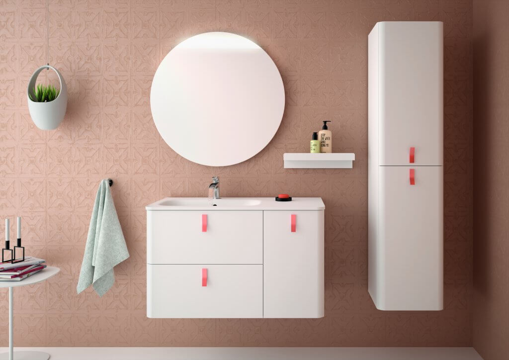 Meuble de salle de bain UNIIQ blanc et rose