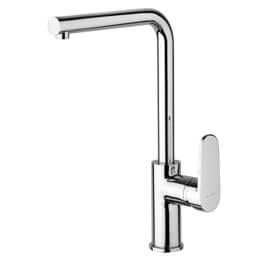 Mitigeur évier bec haut mobile, cartouche 35 mm, 2 flexibles de raccordement inox 370 mm.