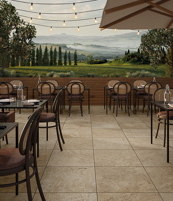 Une terrasse de restaurant poser sur plots